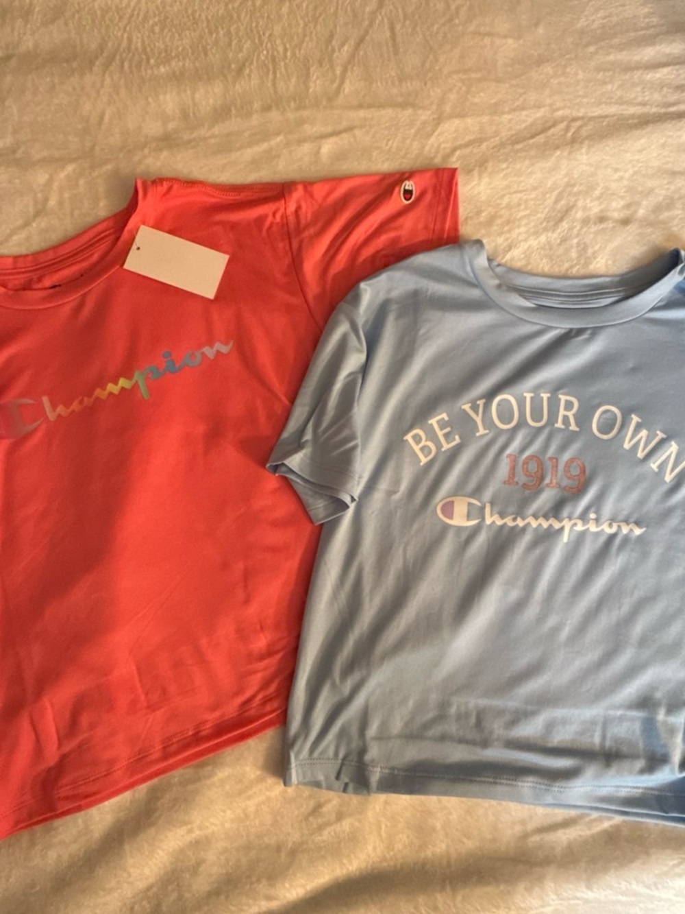 Champion Kids Short Sleeve Tees - Coral & Light Blue Duo